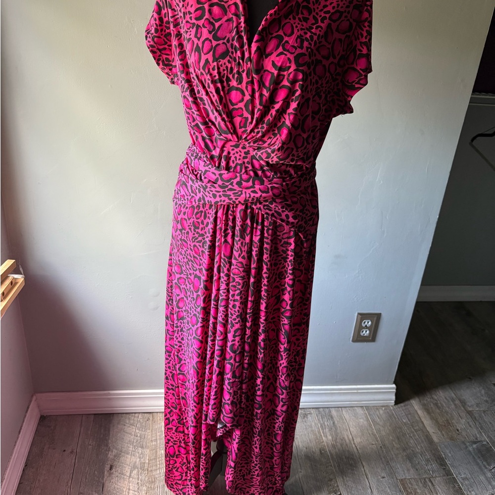 IMAN Fuchsia Leopard High Low Dress